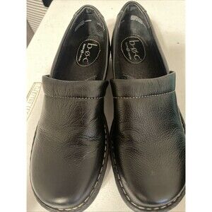 BOC Born Concepts Black Leather Slip On Clogs Mules Comfort Size 7M